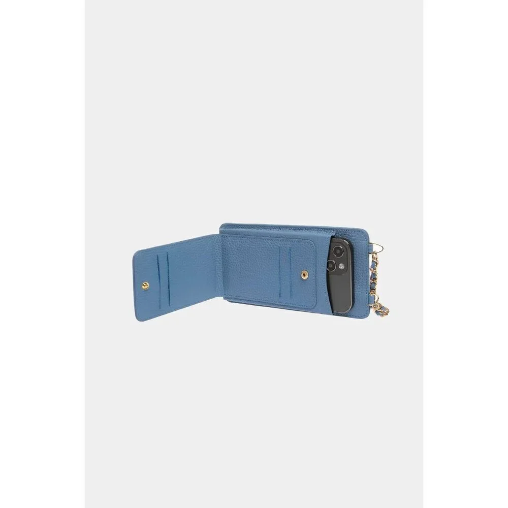 Genuine Leather Crossbody Bag Women Small Phone Wallet Credit Card Iced Blue